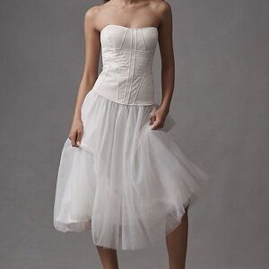 BHLDN strapless A-line satin tulle white dress